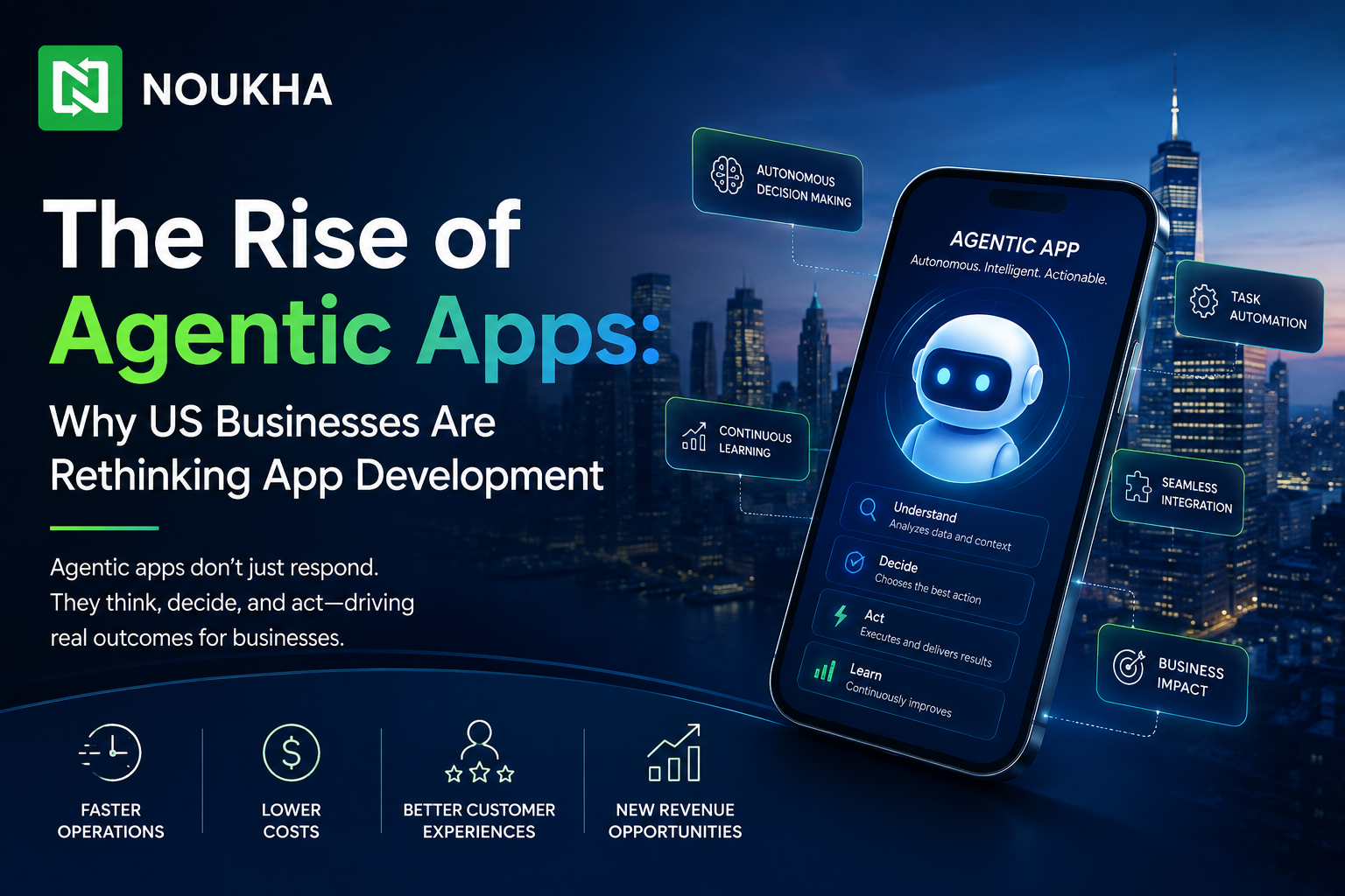 Agentic apps transforming business operations with autonomous AI decision-making and task automation.