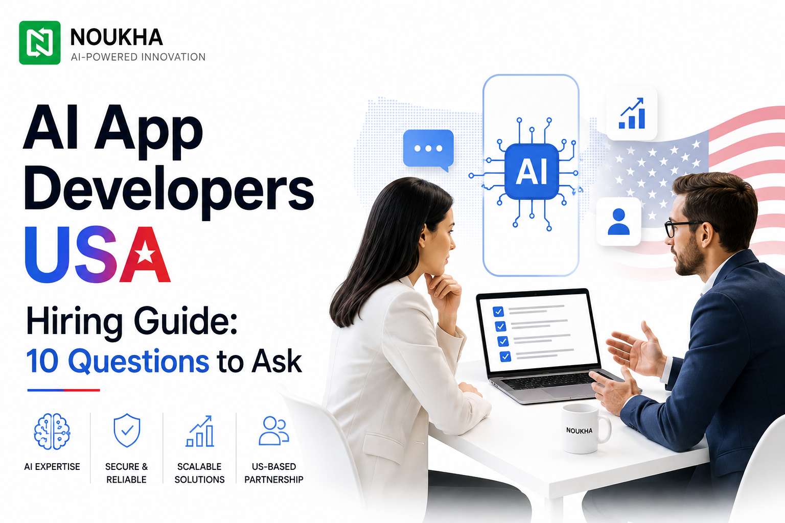 AI app developers USA hiring guide with questions for choosing an AI development company