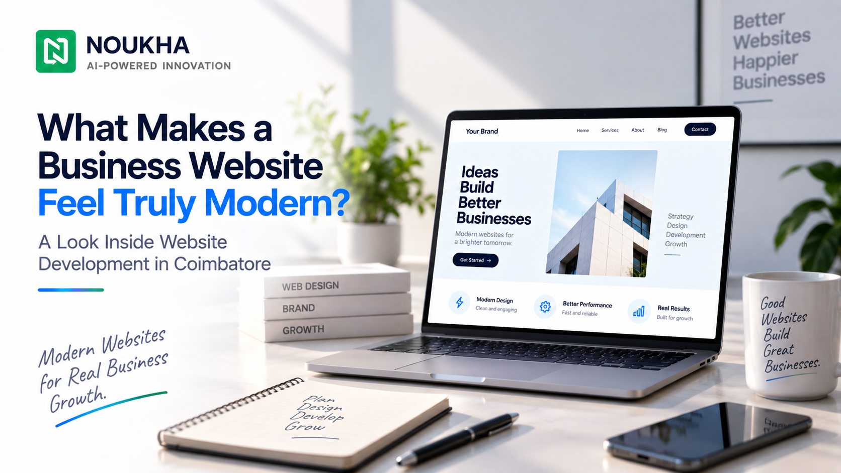 Website development in Coimbatore by Noukha featuring a modern business website on a laptop